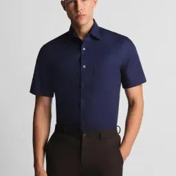 Louis Philippe Navy Cotton Skinny Fit Texture Shirts-picture-31