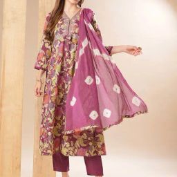 Fashor Mauve Printed Anarkali & Pants Set with Dupatta-image-8