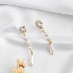 Joker & Witch Golden & White Ivory Gem Averly Pearl Drop Earrings-33