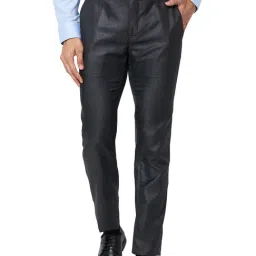 Raymond Dark Grey Slim Fit Self Design Flat Front Trousers-image-34