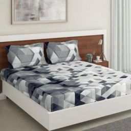DDecor Primary Abstract Grey & White 136 TC Cotton Double Bedsheet with 2 Pillow Covers-image-98