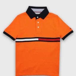 TOMMY HILFIGER Boys Orange Cotton Logo Polo T-Shirt-image-64