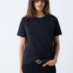 LOV by Westside Black Solid Cotton T-Shirt-picture-37