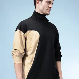 glitchez Colorblocked Turtle Neck Relaxed Fit Pullover Sweatshirt-picture-33