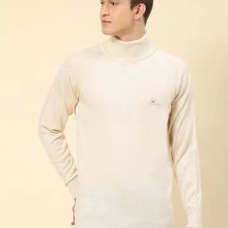 Monte Carlo Cream Wool Blend Regular Fit Solid Pullover-24