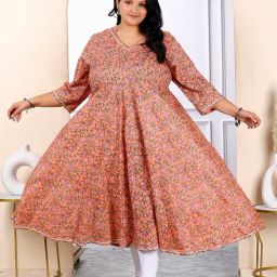 Miravan Orange Floral Print Anarkali Kurta-image-42
