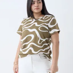 Gia by Westside Olive Abstract Design Cotton T-Shirt-picture-20