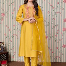 Ode by House of Pataudi Women Floral Embroidered Regular Kurta with Trousers & With Dupatta-53