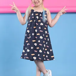 Baawri Girls Conversational Printed Pure Cotton A-Line Knee Length Dress-image-1