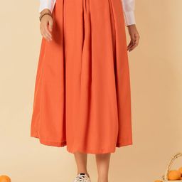 Uptownie Cotton Poplin Box Pleated Midi Skirt-picture-52