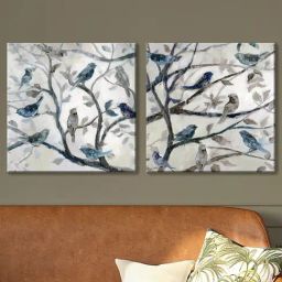 Art Street Branch Birds Printed Multicolor Cotton Canvas Wall Art - Set Of 2-15