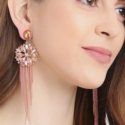 YouBella Crystal Tassel Handmade Golden Peach Dangler Earrings for Women-image-80