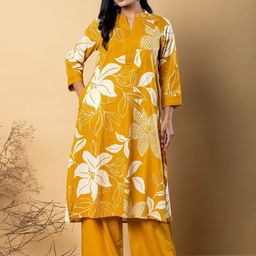 Readiprint Floral Printed Mandarin Collar Pure Cotton A-Line Kurta With Palazzos-11