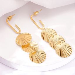 Rubans 18K Gold Plated Leaf Shaped Triple Layered Fan Motif Dangle Drop Earrings-50