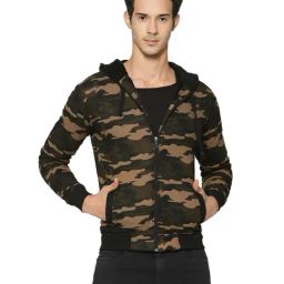 Campus Sutra Dark Olive Regular Fit Hooded Jacket-image-58