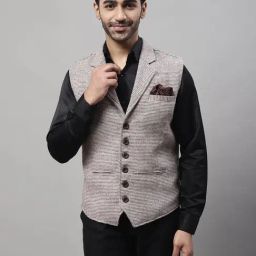Even Cream Regular Fit Self Pattern Waistcoat-image-37
