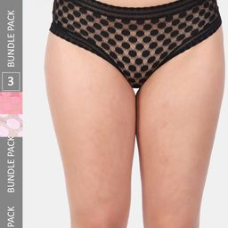 Amour Secret Pack Of 3 Self Design Laced Anti-Bacterial Hipster Briefs-image-76