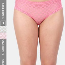 Amour Secret Women Pack Of 3 Self-Design Mid Rise Sheer Anti-Bacterial Hipster Briefs-image-49