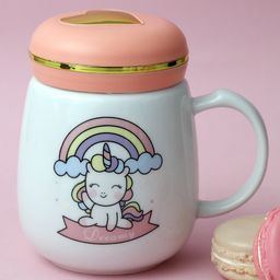 A Vintage Affair Rainbow Printed Ceramic Unicorn Mason Jar Mug With Lid Multicolour - 400 ml-21