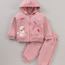 ToffyHouse Full Sleeves Light Winter Wear Hoodie & Jogger Set Floral Patch - Pink-image-2