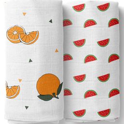 Moms Home Organic Cotton Soft Baby Muslin Swaddle Orange & Melon Pack of 2 - Multicolour-image-89