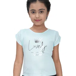 Tiny Girl Half Sleeves Lovely Amour Crown Foil Printed Top - Sky Blue-picture-48