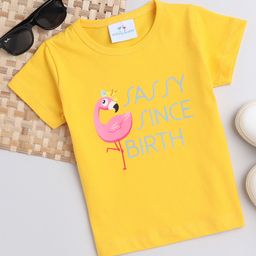 Knitting Doodles Pure Cotton Half Sleeves Flamingo Printed Tee - Yellow-image-95
