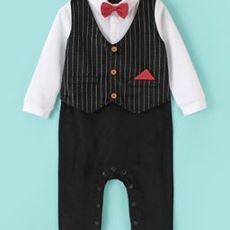 Mark & Mia Full Sleeves Party Romper With Stripes Waist Coat and Bow Detailing - Multicolour-image-76