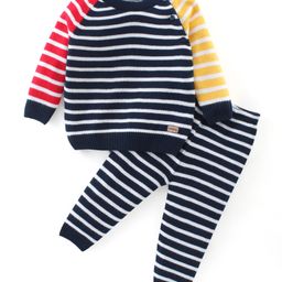 Babyhug Knitted Full Sleeves Sweater Set With Stripes Design - Multicolour-image-52