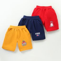 Simply Sinker Above Knee Length Shorts Text Print Pack of 3 - Mustard Yellow Deep Blue & Red-picture-20