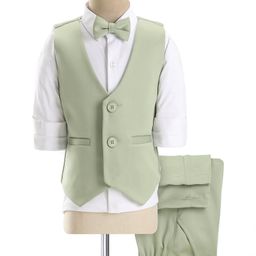 Babyhug Knit Full Sleeves Textured Party Suit With Waist Coat & Bow - Mint Green-image-85