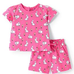 Doodle Poodle 100% Cotton Knit Half Sleeves Night Suit Bunny Print - Pink-image-68