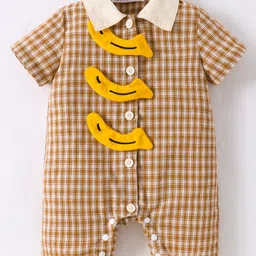 Kookie Kids Half Sleeves Checkered Romper - Brown-picture-14