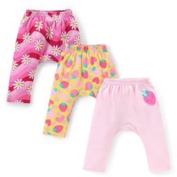 Babyhug Interlock Full Length Diaper Leggings Floral & Strawberry Print Pack of 3 - Multicolour-image-7