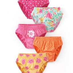 Babyhug 100% Cotton Antibacterial Panties with Floral & Polka Dots Print Pack Of 5 - Multicolour-image-88