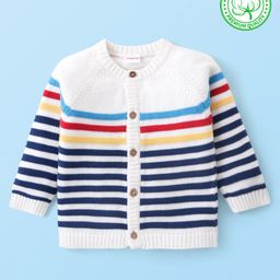 Babyhug Knitted Full Sleeves Front Open Striped Sweater -Multicolor-image-48