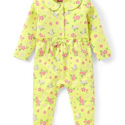 Babyhug Cotton Full Sleeves Sleepsuit With Floral Print - Green-image-38