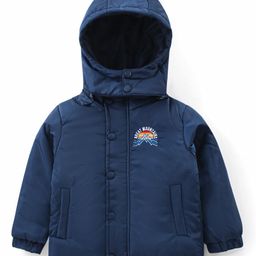 Babyhug Full Sleeves Front Open Padded Hooded Jacket with Detachable Hood & Embroidery Detailing - Navy Blue-picture-26