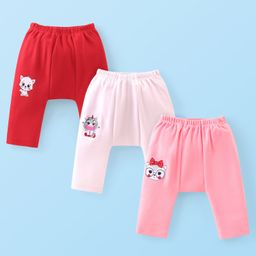 Babyhug Cotton Knit Anti-Microbial Ankle Length Diaper Pants with Unicorn Print Pack of 3 - Red & Pink-image-7