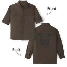 Pine Kids Cotton Woven Full Sleeves Solid Colour Shirt - Brown-image-87