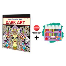 Dark Art - Adult Colouring Book With 12 Water Colour Sketch Pen : Art Colouring Kit for Adults & Kids, Coloring for Relaxation, Mindful Coloring Art, Coloring Book for peace and relaxation-image-73