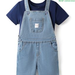 Babyoye Single Jersey Knit Dungaree with Half Sleeve Inner Tee Be Happy Print - Navy Blue-image-95