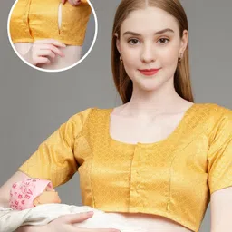 Dummy Shape Cotton Half Sleeves Abstract Foil Printed Maternity Blouse With Nursing Access - Yellow-picture-15