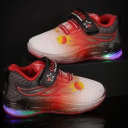 PASSION PETALS Fire Ball Designed Velcro Closure LED Shoes - Red & White-image-76