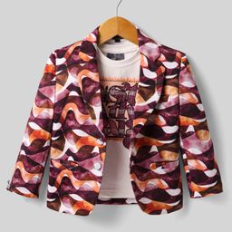 Dapper Dudes Full Sleeves Abstract Printed Blazer With Tee - Wine-image-89