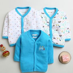 BUMZEE Cotton Knit Full Sleeves Hearts Printed Jhablas Pack Of 3 - Light Blue & White-image-82