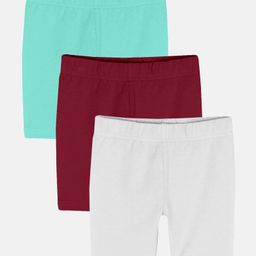 Kiddopanti Pack Of 3 Solid Cycling Shorts - Maroon Aqua Blue & White-image-59