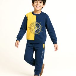 OLLINGTON ST. Cotton Knit Full Sleeves Nautical Theme Printed Sweatshirt & Knit Joggers Set - Navy Blue-picture-40