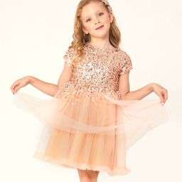 Cherry Crumble By Nitt Hyman Half Sleeves Sequins Embellished Layered Dress - Peach-image-91