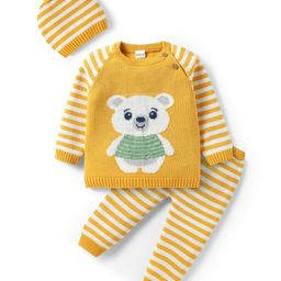 Babyhug Knitted Full Raglan Sleeves Pullover Sweater Set With Cap & Koala Design - Golden-image-94